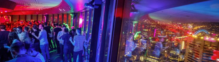 People enjoying a night out at Vivid Music 2017 Heaps Gay event at Sydney Tower Eye.