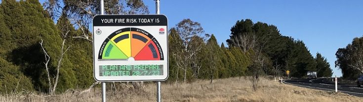 Digital fire danger rating sign alongside road for bushfire season