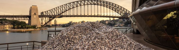 Oyster shells public art on the forecourt of Sydney Opera House - Whispers by Megan Cope, Photo taken by Daniel Bouds