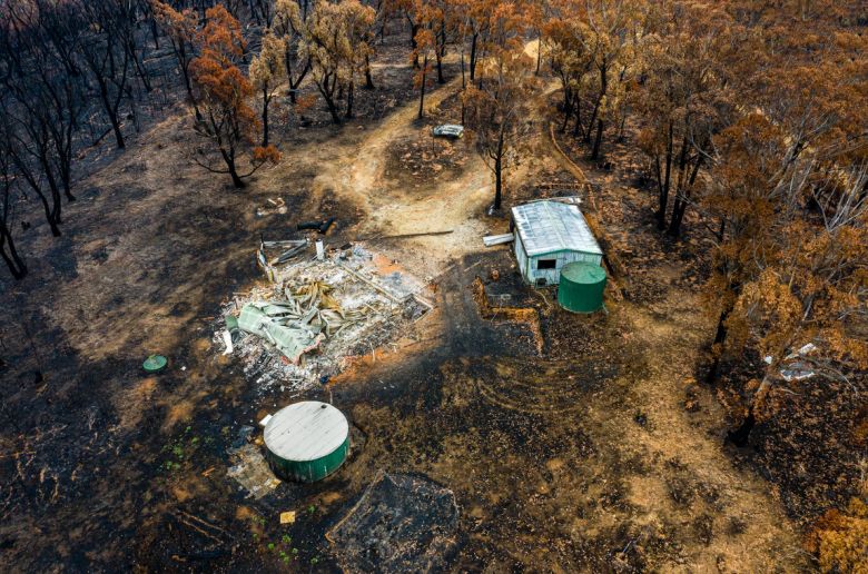 Aerial view of bushfire aftermath