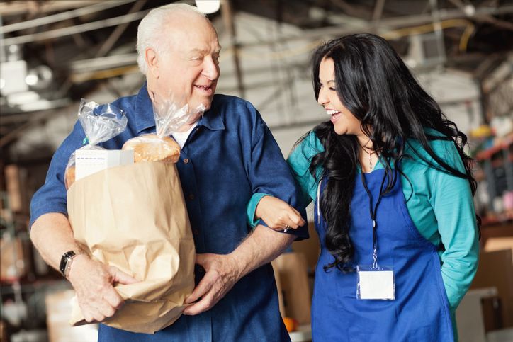 Food bank worker and senior