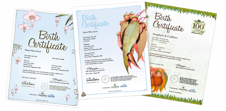 Take inspiration for your family history graphics from what you see during your research, such as these commemorative birth certificates. 