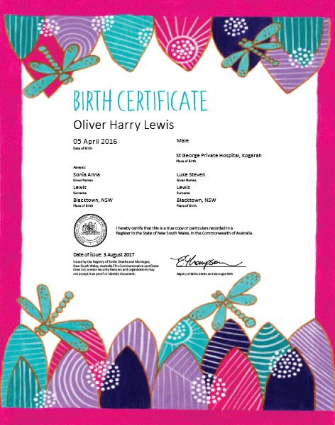 Commemorative Birth Certificate amongst the flowers
