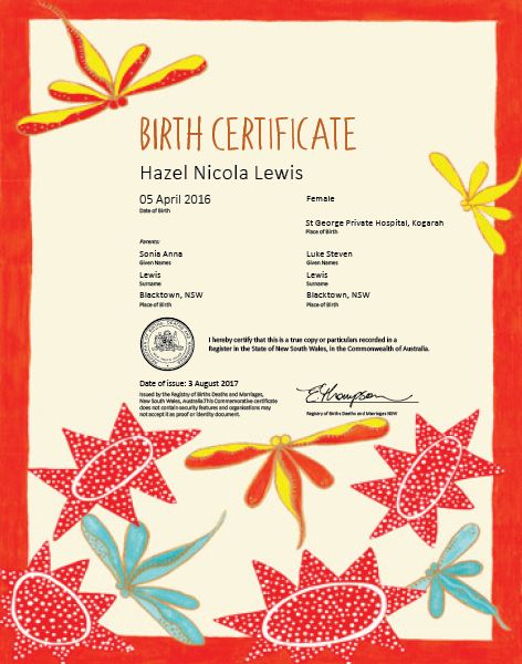 Commemorative Birth Certificate peaceful