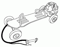 A line drawing of a motorised skateboard.