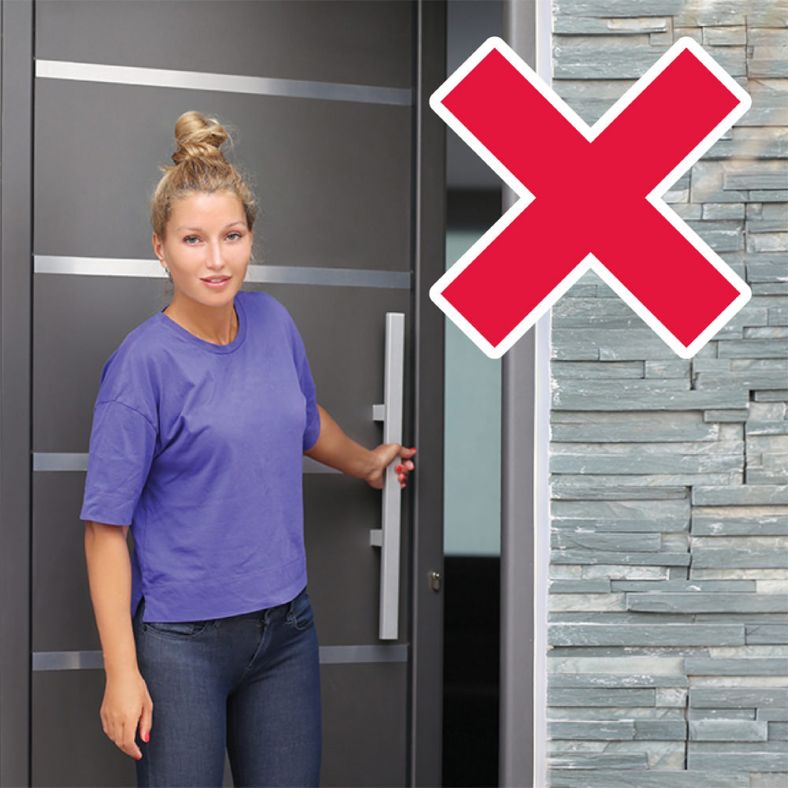 Person closing door with cross mark icon