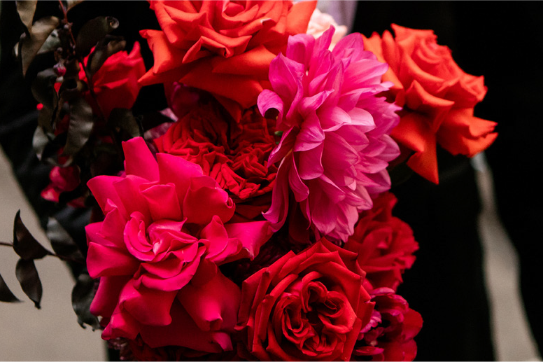 Red and pink bridal bouquet with contemporary flowers