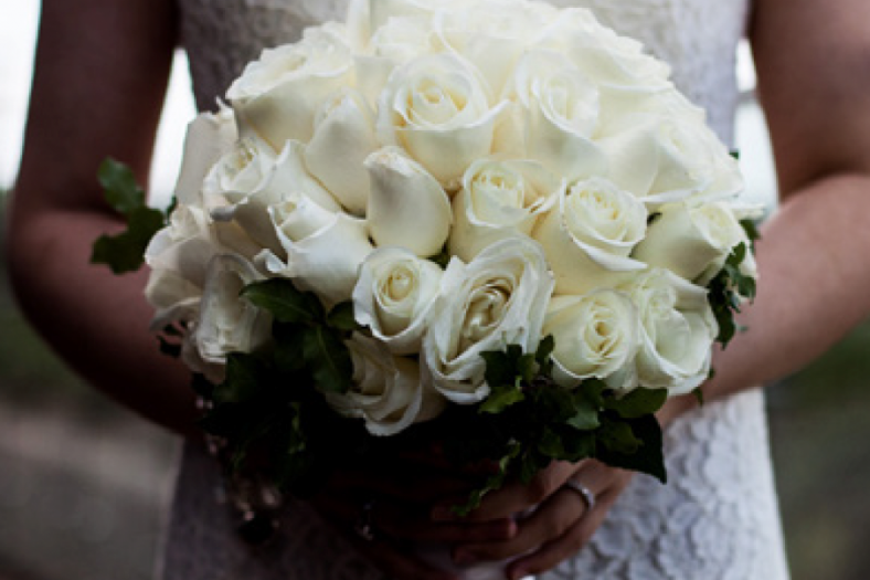 Green and white rose bridal bouquet