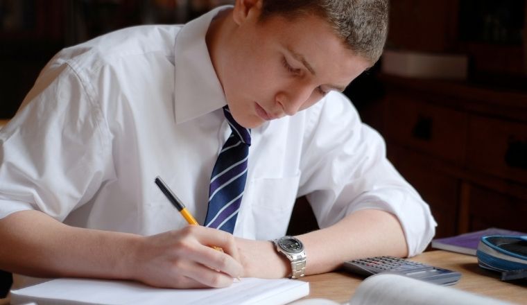 Teenage school student studying for an exam