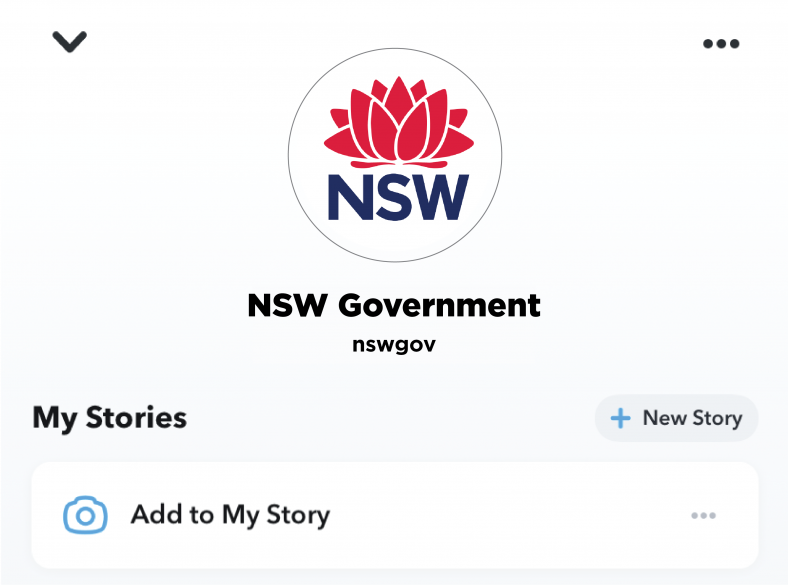 Screenshot of NSW Government on SnapChat demonstrating correct branding