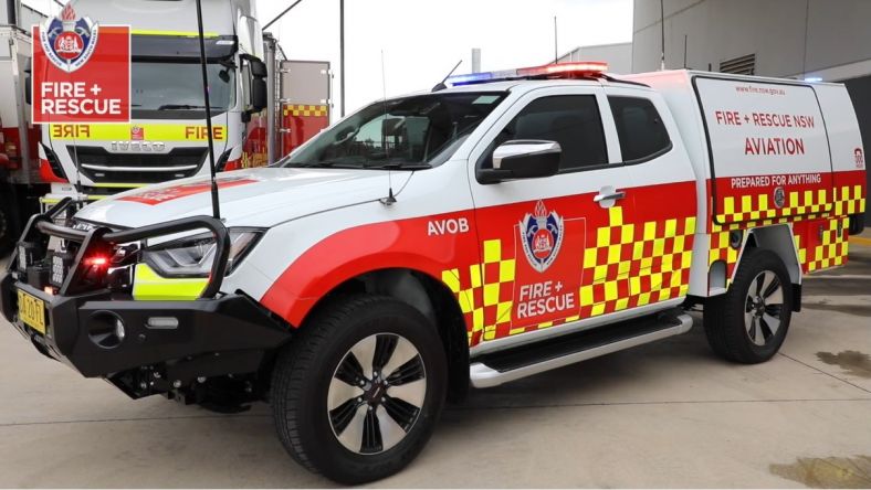 A Fire and Rescue NSW vehicle which carries the Remotely Piloted Aircraft System that provides real time images during a bushfire emergency.