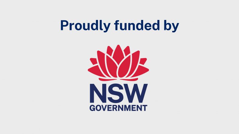The NSW Government logo appears in the centre below the text 'Proudly funded by'.