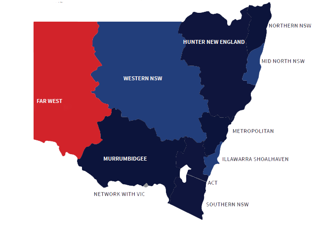 Map of NSW with Far West region highlighted in red