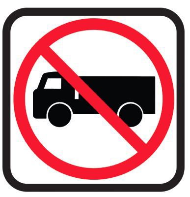 'No trucks' road sign