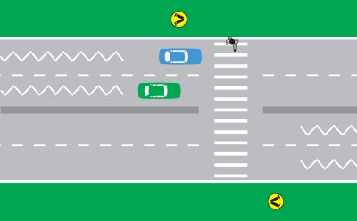 Pedestrian crossing with zig-zag lines