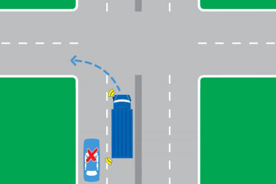 Do not overtake long vehicle turning left