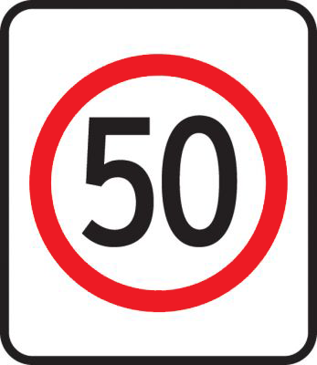 Road speed limit sign showing 50km/h