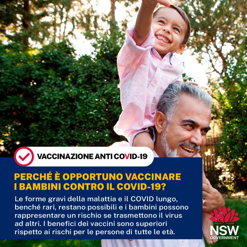A father with his son on his shoulders in a garden with text explaining the value of vaccination