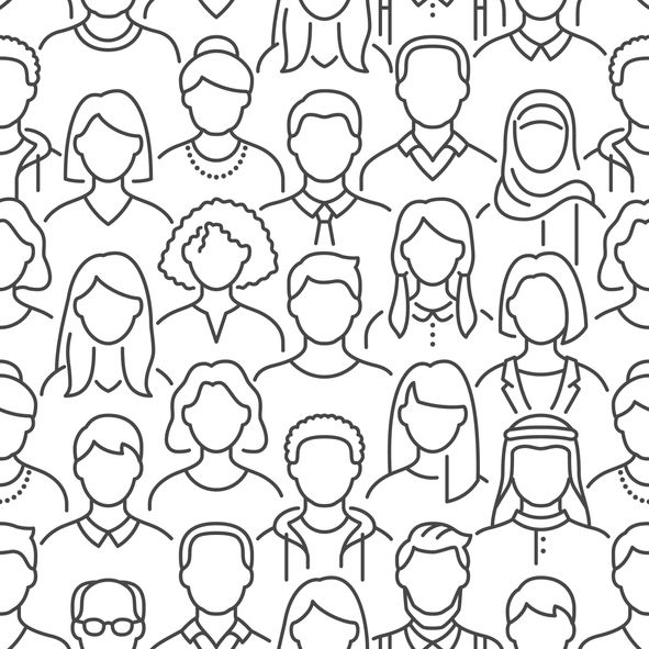 black and white illustration of faces