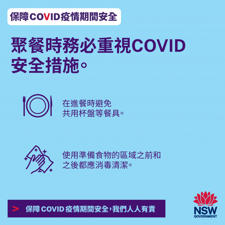 Plate icon and text: Enjoy a COVID Safe meal
