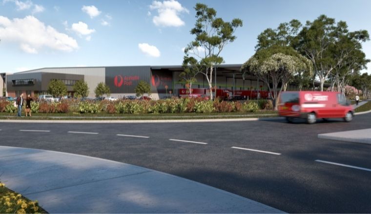 An artist's impression of the new Australia Post warehouse at Kemps Creek, Western Sydney.