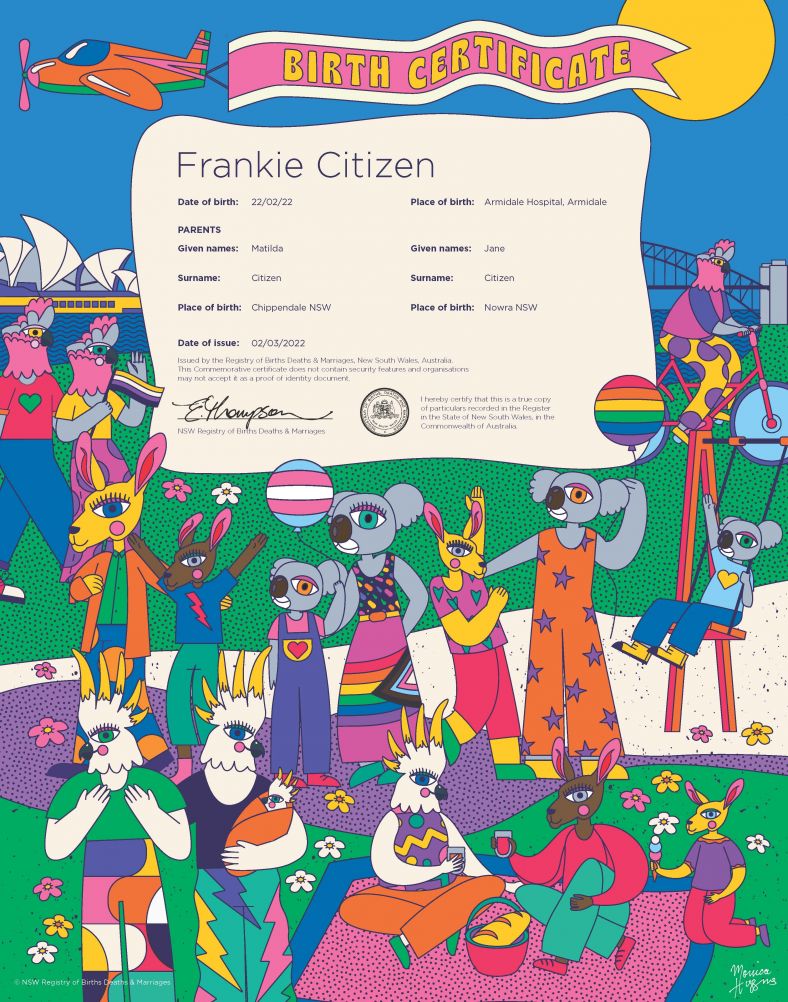 Rainbow family commemorative birth certificate
