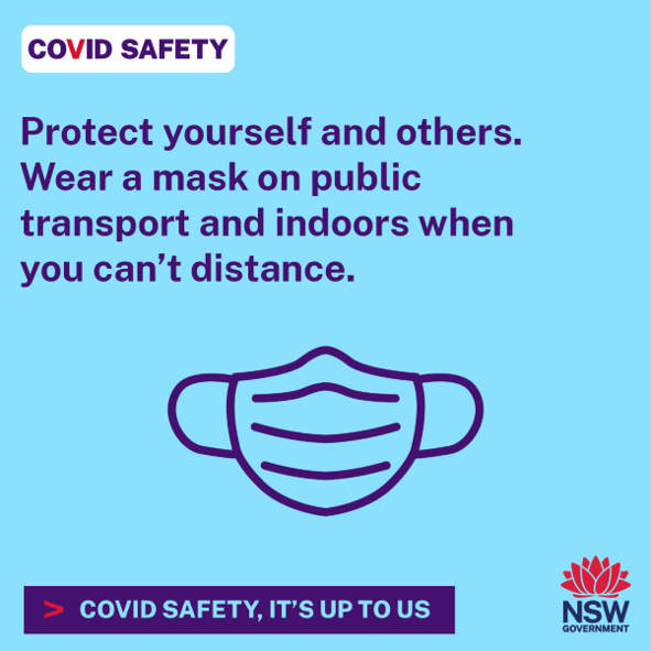 Protect yourself and others. Wear a mask on public transport and indoors when you can't distance