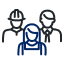 A digital drawing of three workers in carious fields.