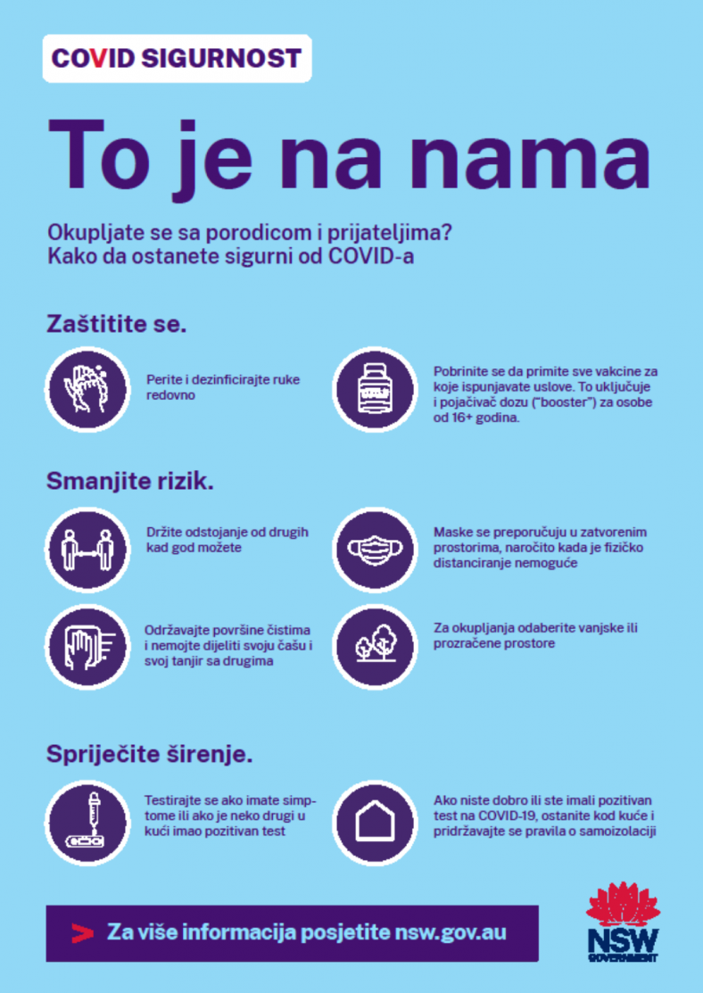 Bosnian (Bosanski) COVID Safe gatherings poster