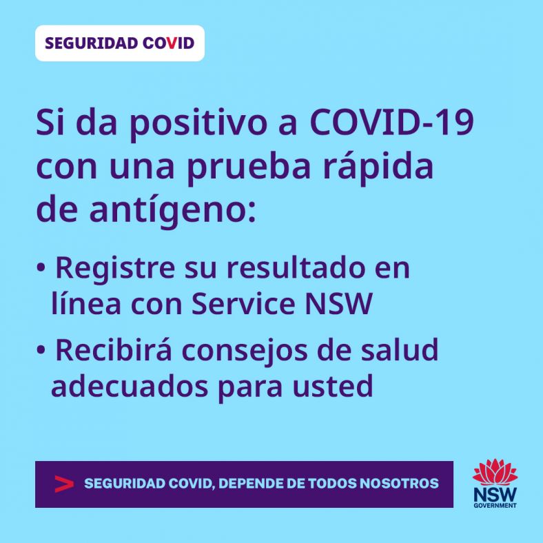 Spanish register positive rapid Antigen Test with Service NSW