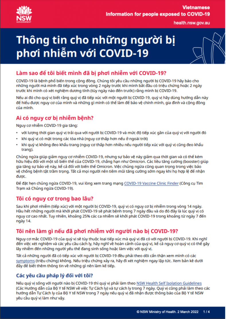NSW Health factsheet for people exposed to COVID-19