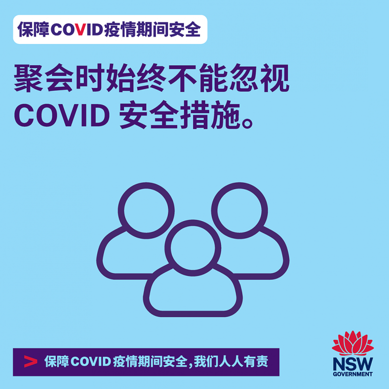 Chinese Mandarin COVID Safe gathering Remember to stay COVID safe 