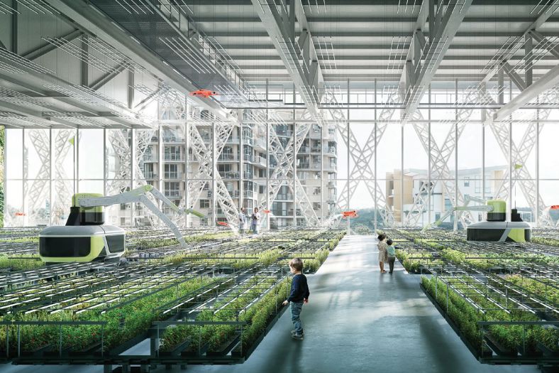 Children in a modern greenhouse