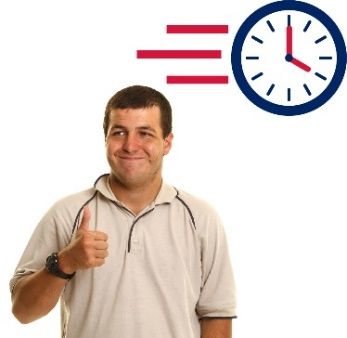 man givees thumbs up in front of clock