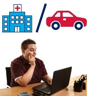 man at laptop thinking about how to get to hospital
