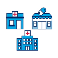 Clinic and hospital icons to symbolise staying safe from COVID-19