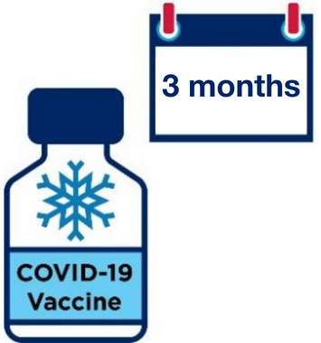 A vaccine bottle with a calendar reminder for 3 months above it