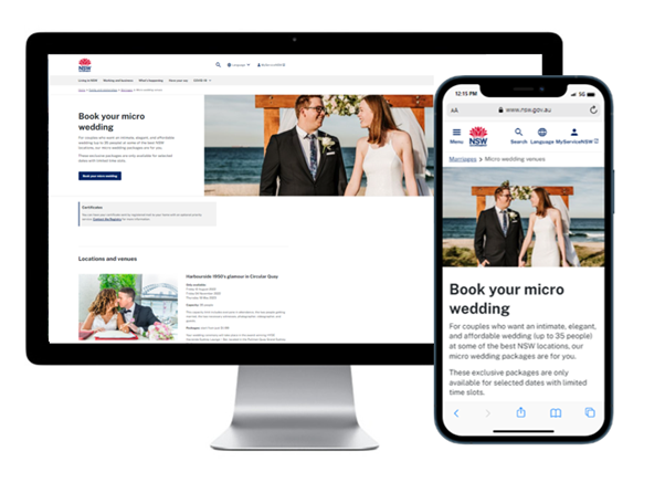 Wedding wishlist picker webpage displayed on computer and mobile