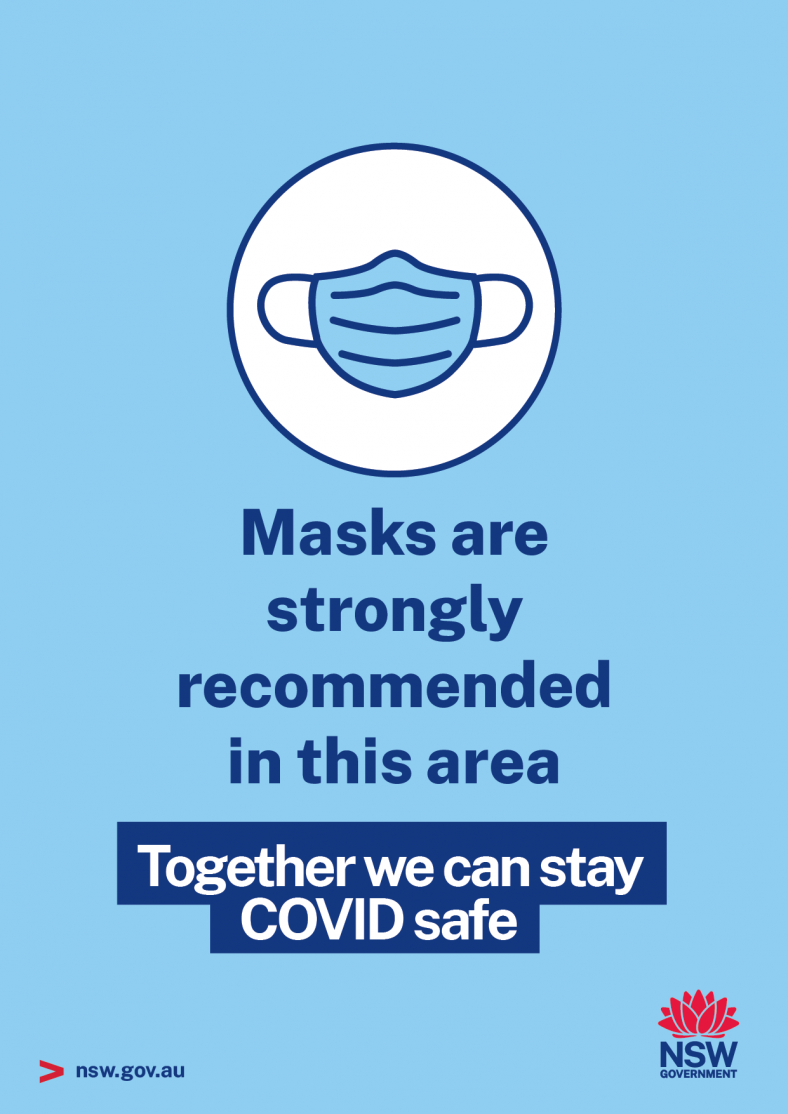 Masks are strongly recommended in this area - light blue