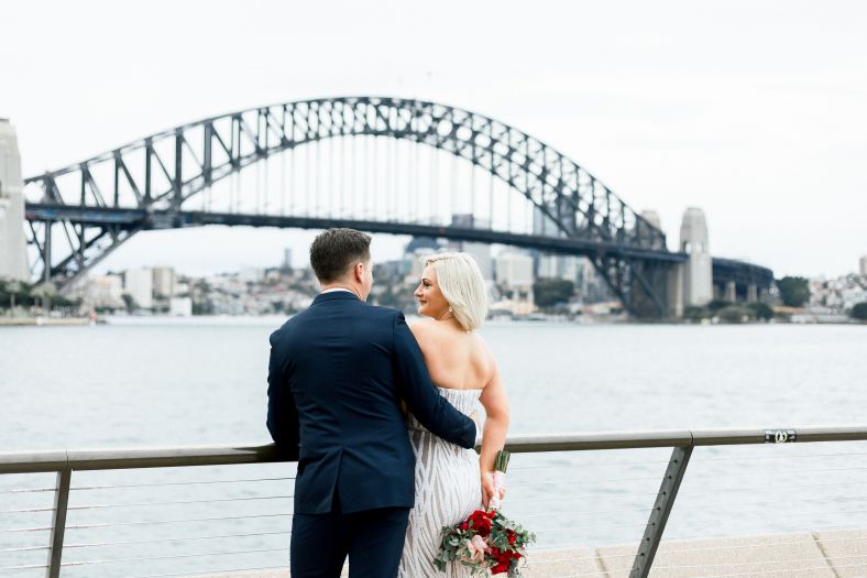 Bridge and groom photo under Harbour Bridge