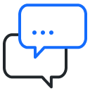 Icon of blue and black speech bubbles.