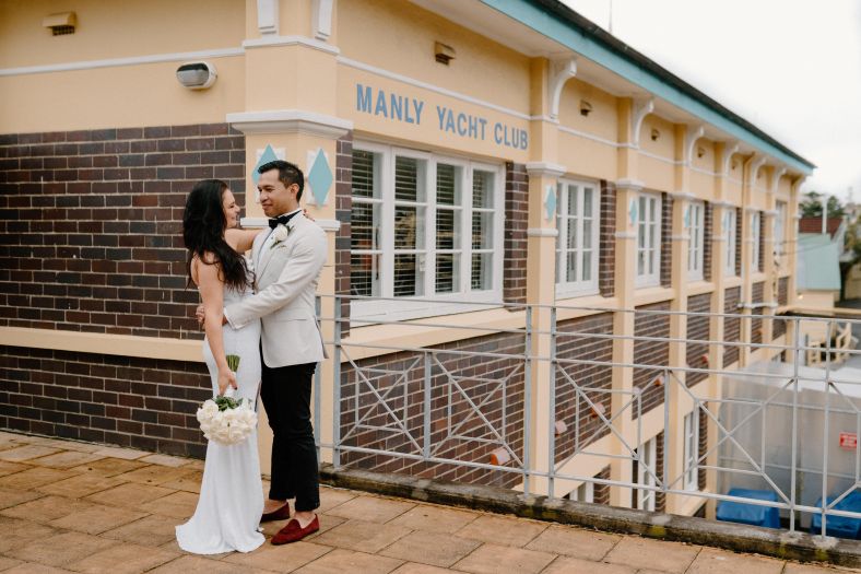 Bride and groom at Manly Yacht Club. 