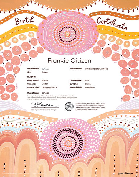 Ngarrwa commemorative birth certificate.
