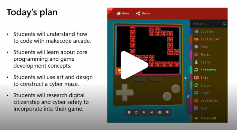 use makecode arcade to build a cyber maze thumbnail image