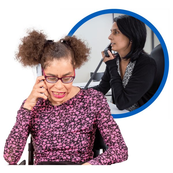 woman on telephone speakng to another woman shown inset