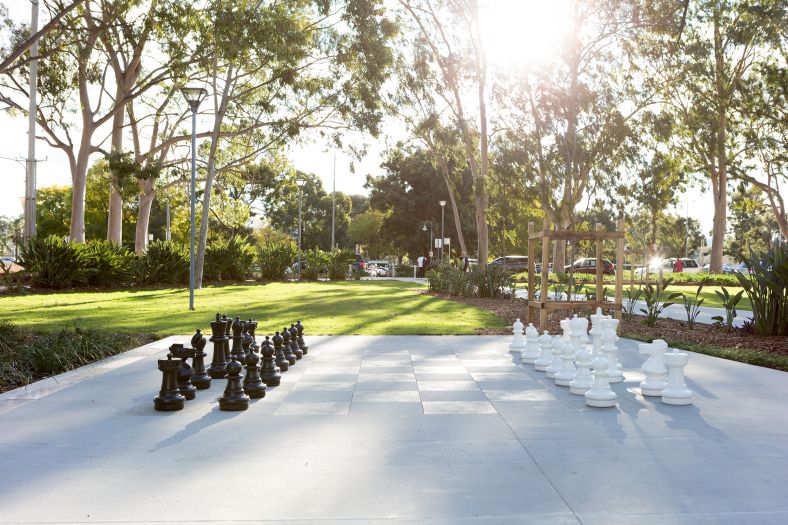 Large chessboard in public space