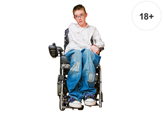 young man seated in wheelchair with age indicated as 18 plus