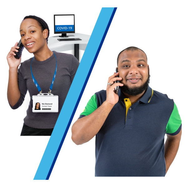 split image of man and woman on telephone