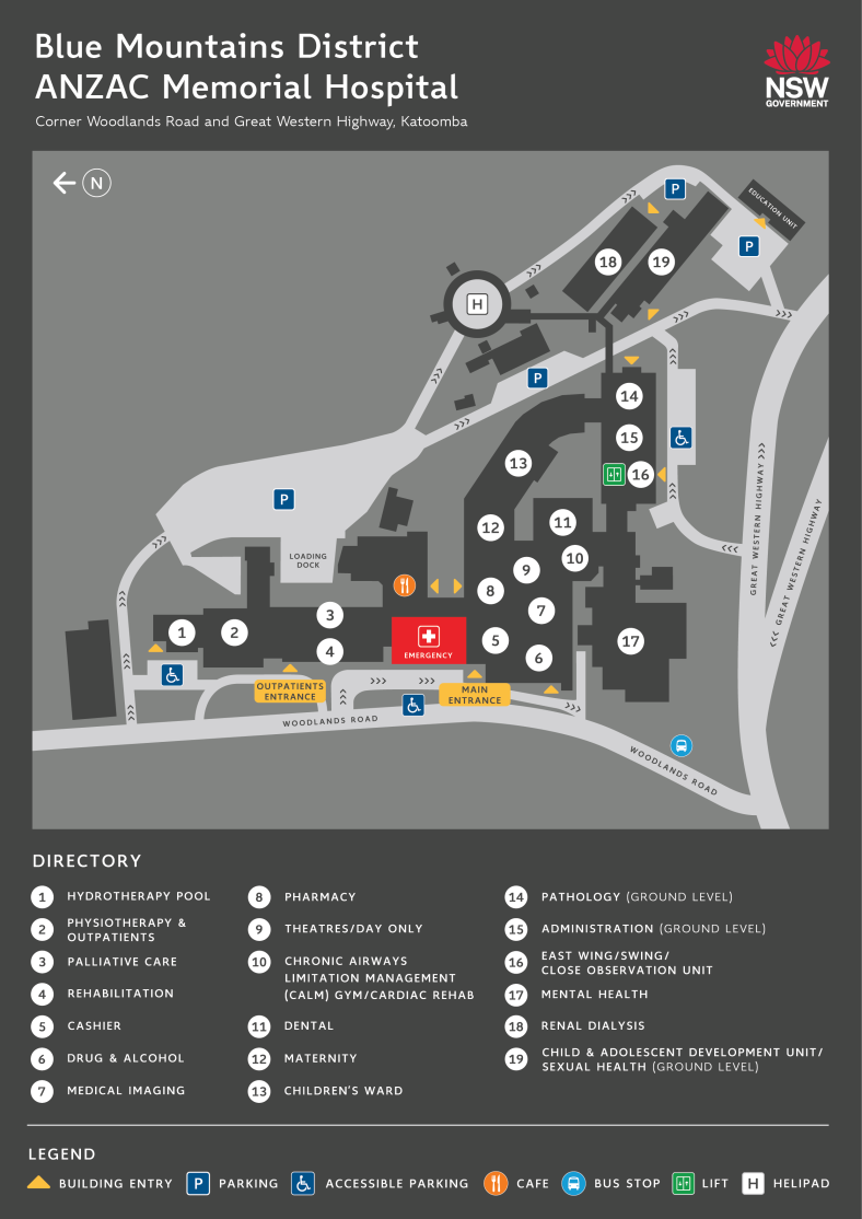 Map of Blue Mountains Hospital campus