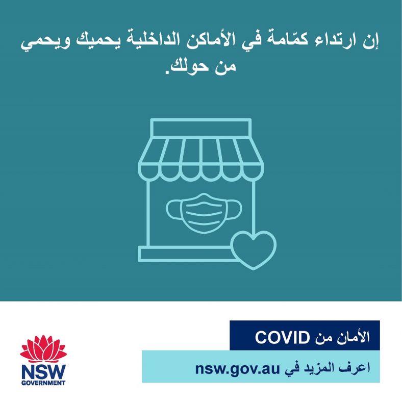 Arabic COVID Safety Wearing a mask indoors protects you and those around you